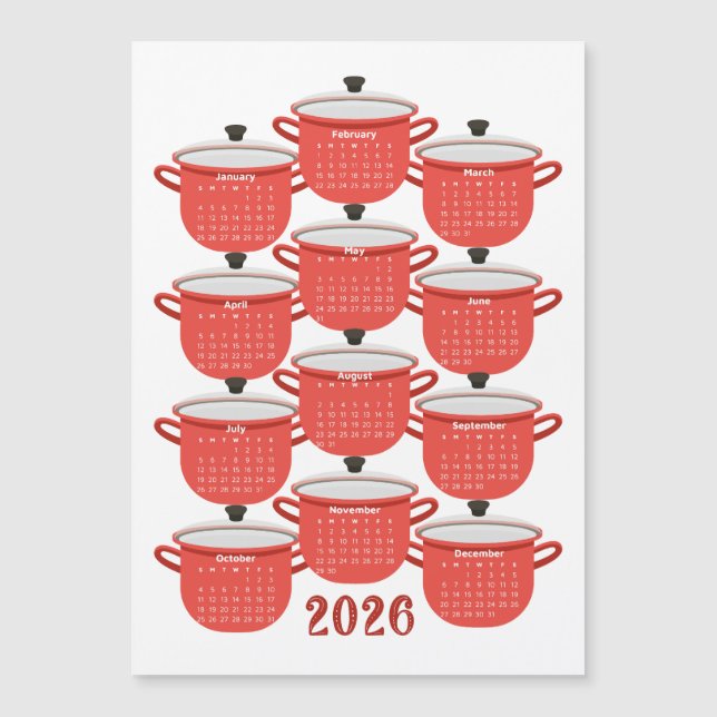 Cocina del calendario 2026 Red Cookware (Anverso)