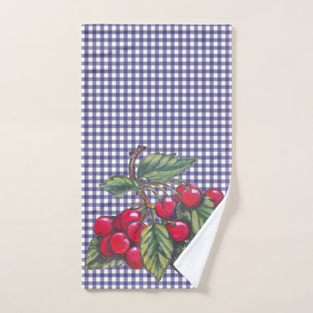 Cocina del campo de Gingham azul de Chery Rojo Vin (Toalla de mano)