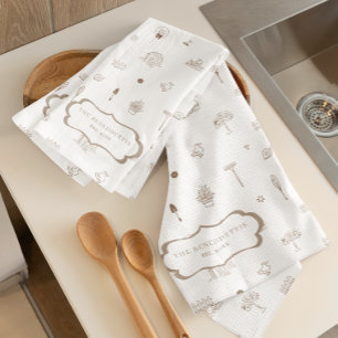 Cocina Delicado paño de té con monograma de jardín de pri