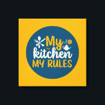 Cocina divertida de mi cocina mis reglas arte mura<br><div class="desc">Arte tipográfico colorido con colores retro y vibrante. Puntas y citas divertidas sobre comida,  cocina,  cocción y cena. Decoración perfecta para su cocina,  comedor,  cafetería,  panadería o restaurante. El color de fondo (el círculo y el cuadrado) es el personalizable a través de la Herramienta de diseño.</div>