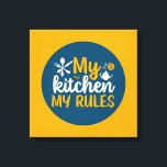 Cocina divertida de mi cocina mis reglas arte mura<br><div class="desc">Arte tipográfico colorido con colores retro y vibrante. Puntas y citas divertidas sobre comida,  cocina,  cocción y cena. Decoración perfecta para su cocina,  comedor,  cafetería,  panadería o restaurante. El color de fondo (el círculo y el cuadrado) es el personalizable a través de la Herramienta de diseño.</div>