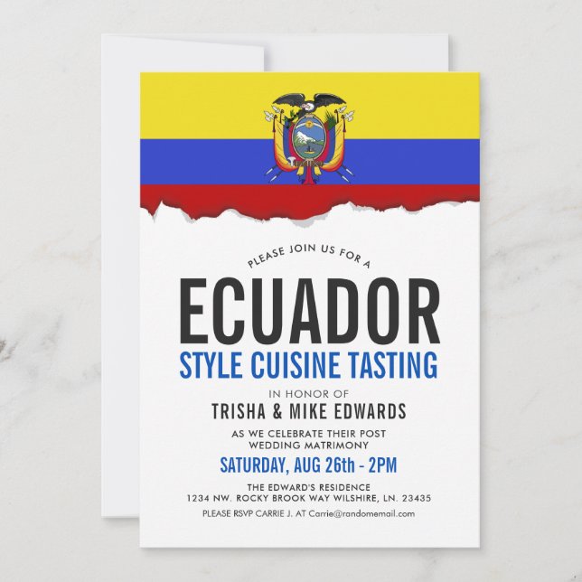 Cocina ecuatoriana| Invitación blanca con marca de (Anverso)