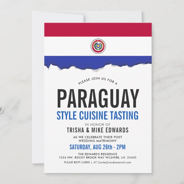 Cocina Paraguay| Invitación blanca con marca de Fi (Anverso)