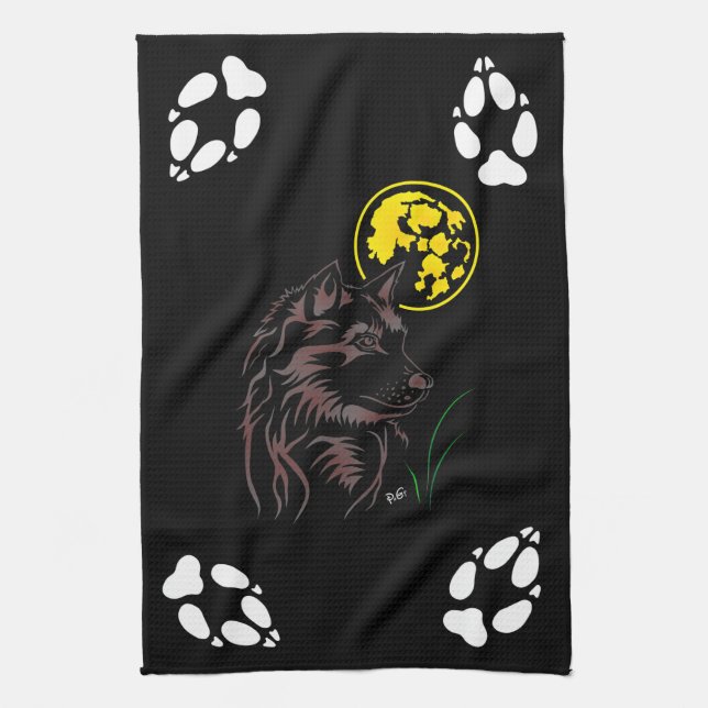 Cocina soñando cachorro de lobo paño de vajilla (Vertical)