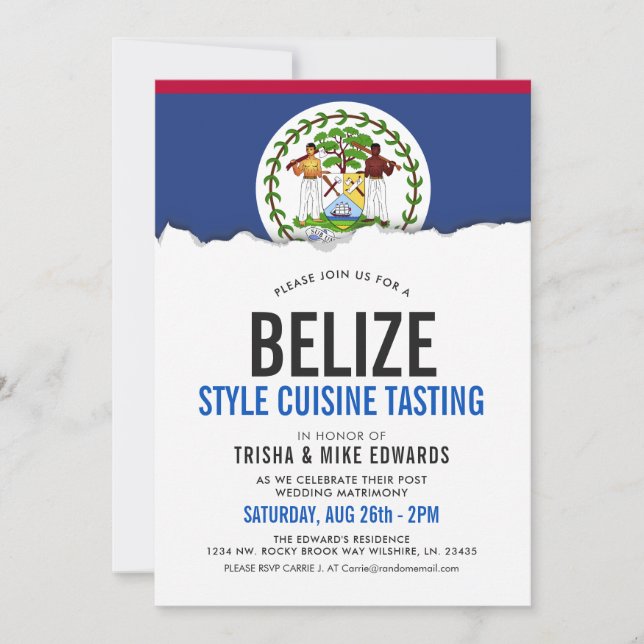 Cocina temática de Belice | Invitación blanca con  (Anverso)