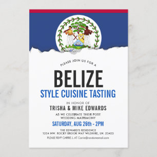 Cocina temática de Belice   Invitación blanca con 