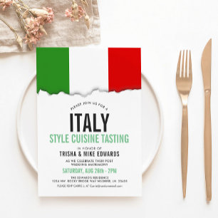 Cocina temática italiana  Invitación blanca con ma