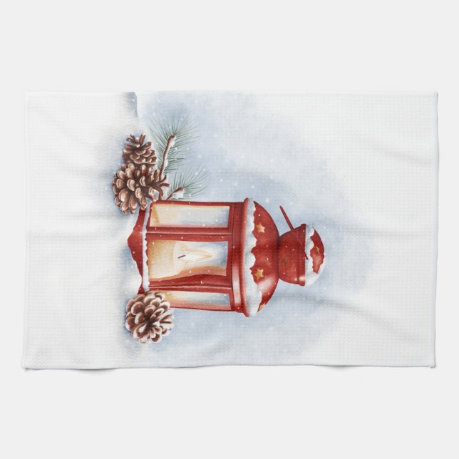 Cocina Toallas linterna roja con una vela brillant (Horizontal)