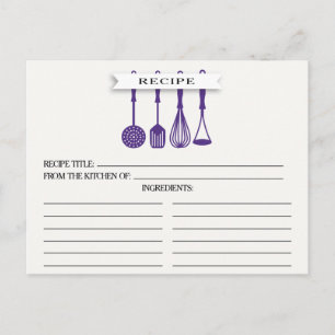 Cocina Utensilios púrpuras Tarjetas de receta para
