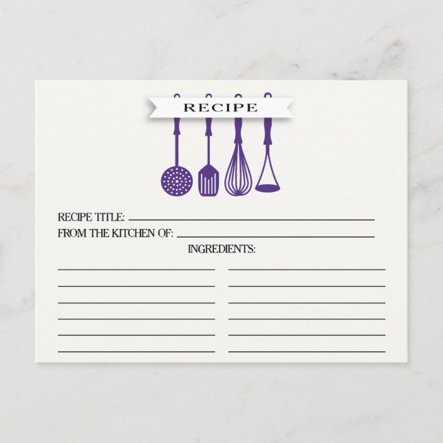 Cocina Utensilios púrpuras Tarjetas de receta para (Anverso)