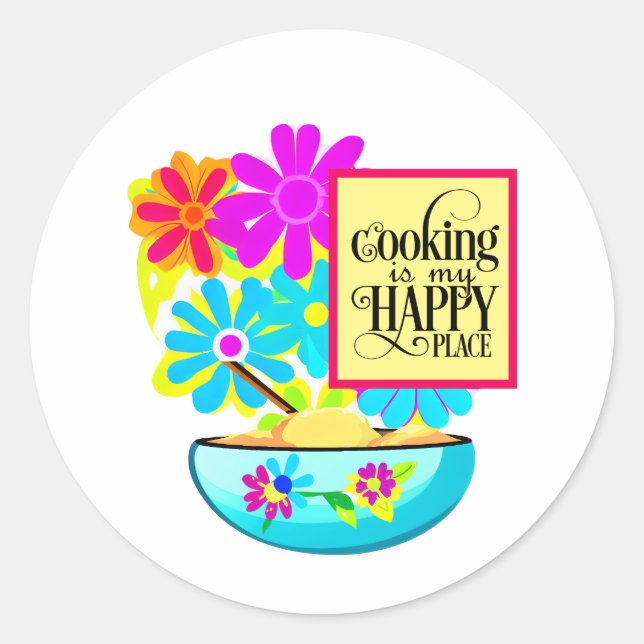 Cocinar es mi Pegatina de Happy Place Floral (Anverso)