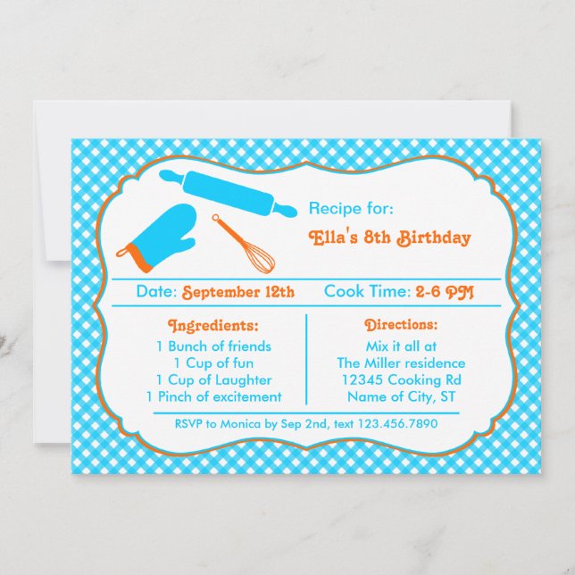 Cocinar la invitación de la fiesta de cumpleaños (Anverso)