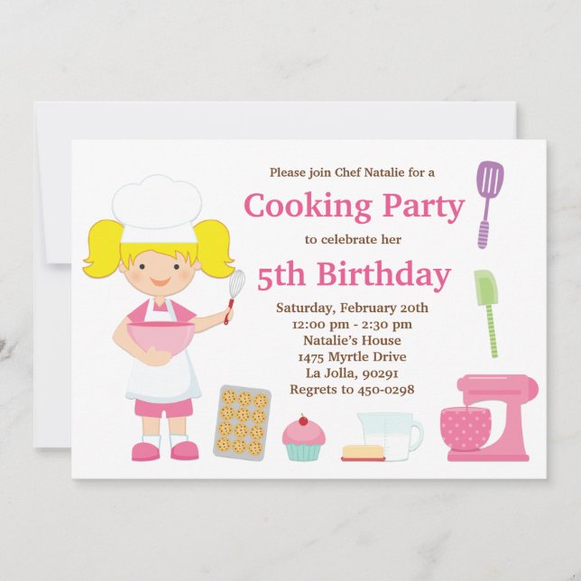 Cocinar la invitación de la fiesta de cumpleaños (Anverso)