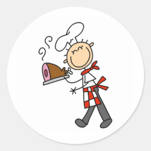 Cocinero con los pegatinas cocidos del jamón
