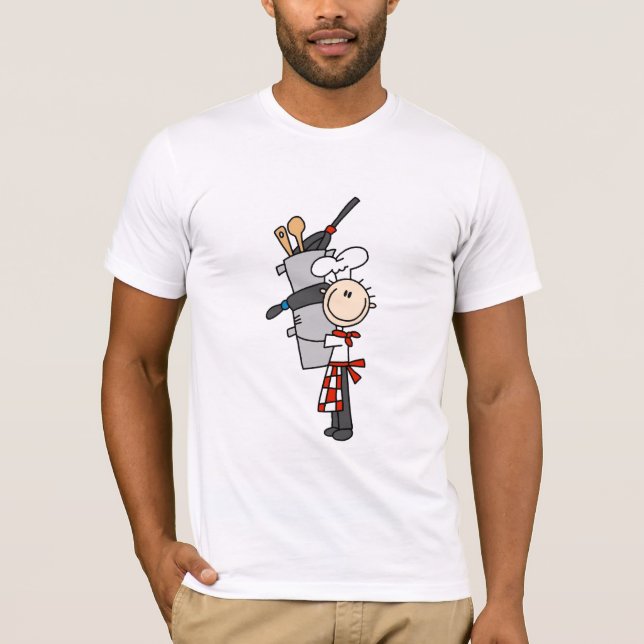 Cocinero con los potes y camisetas y regalos de (Anverso)