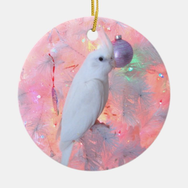 Cockatiel de WF Lutino en el ornamento del árbol (Frente)