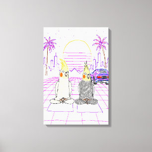 "Cockatiels Vaporwave Atardecer Retro Impresión en