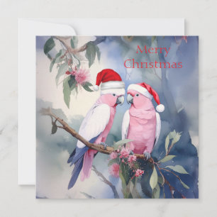 Cockatoos rosados Santa Hat Feliz Navidad