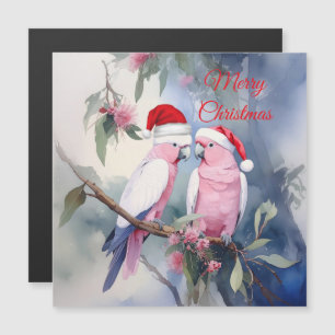 Cockatoos rosados Santa Hat Feliz Navidad
