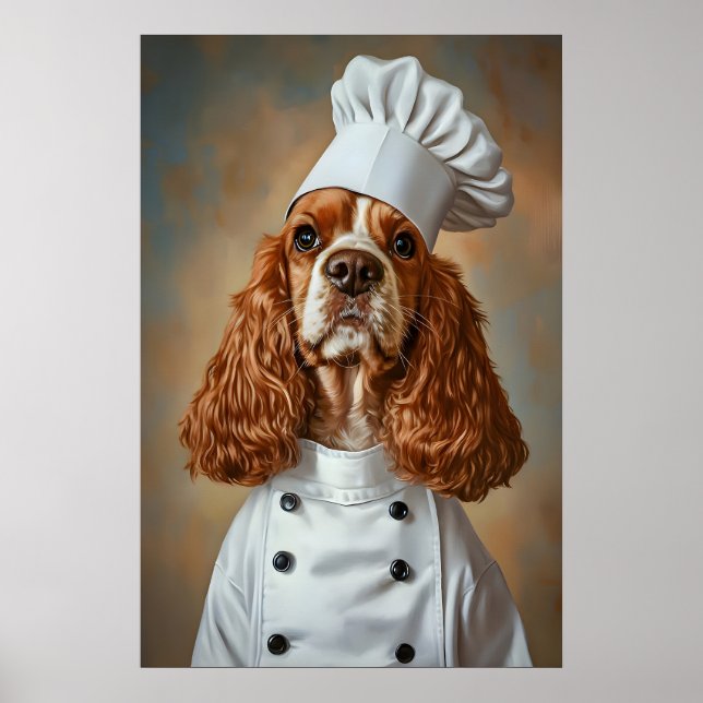 Cocker Spaniel con gorro de chef Póster, Póster de (Frente)