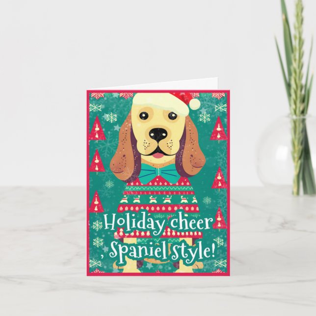 Cocker Spaniel con suéter feo de Navidad Alegre Di (Anverso)