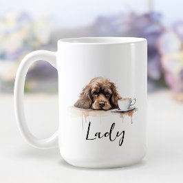 Cocker Spaniel con taza de café, perro con actitud