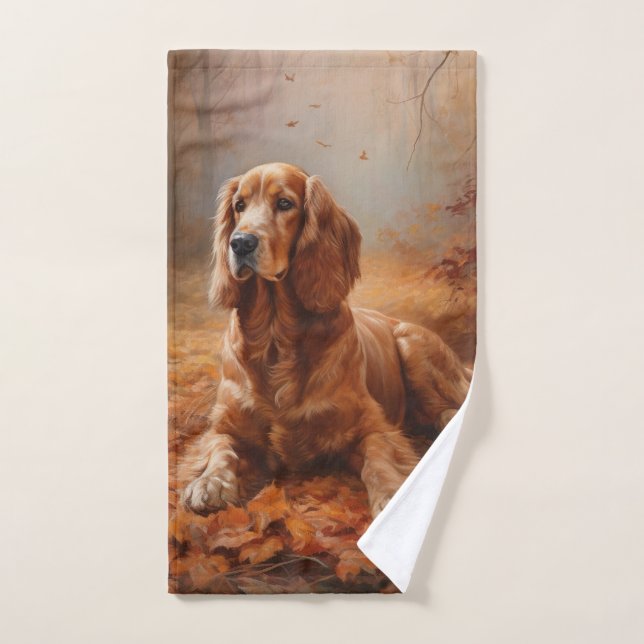 Cocker Spaniel en otoño inspira caída de hojas (Toalla de mano)