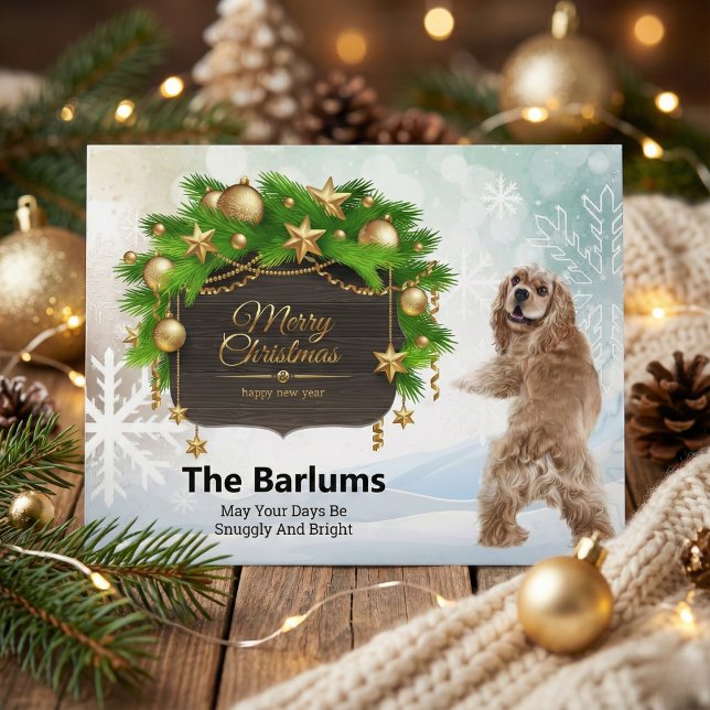 Cocker Spaniel Feliz Navidad Personalizado (Cocker Spaniel Merry Christmas Personalized Holiday Postcard)