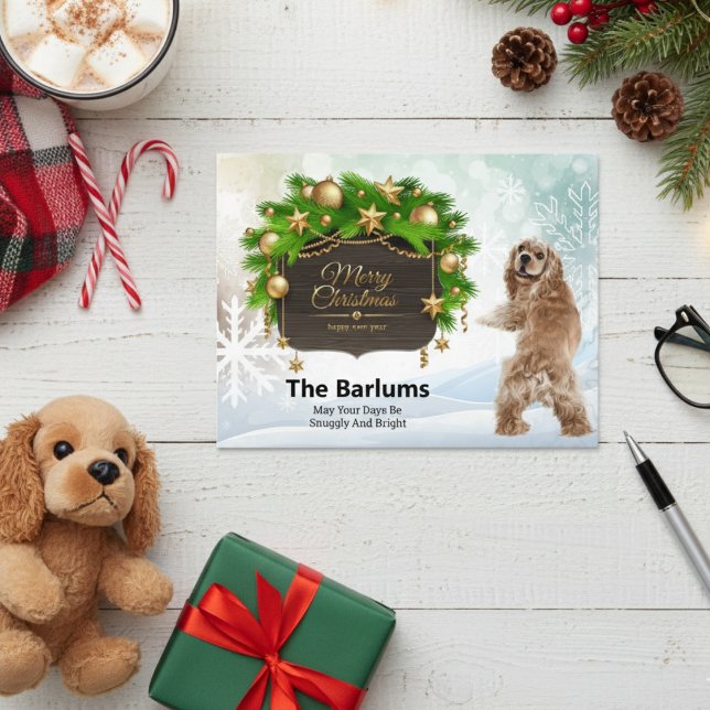 Cocker Spaniel Feliz Navidad Personalizado (Cocker Spaniel Merry Christmas Personalized Holiday Postcard)