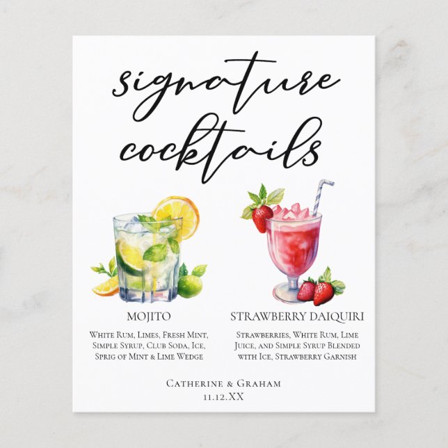 Cocktails cubanos Mojito Strawberry Daiquiri Menu (Anverso)