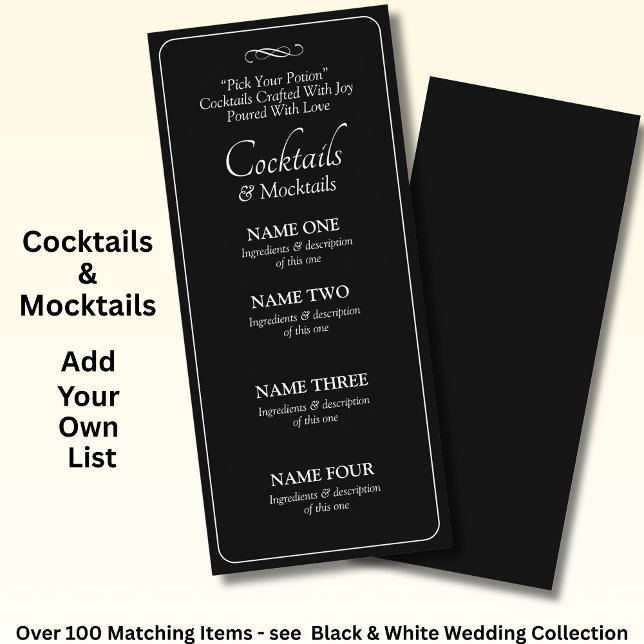 Cocktails Drinks Menu Card - Black White Infinity  (Subido por el creador)