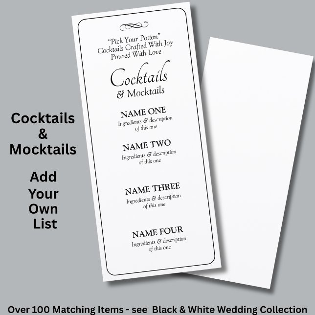 Cocktails Drinks Menu Card - Black White Infinity  (Subido por el creador)