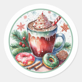 Coco caliente con pegatinas navideñas Donuts