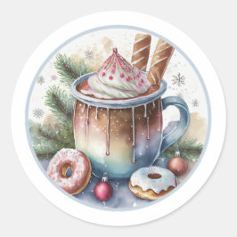 Coco caliente con pegatinas navideñas Donuts