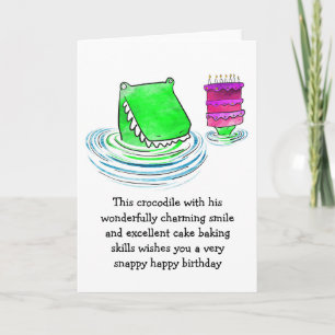 Cocodrilo con tarjeta de cumpleaños para pasteles