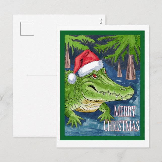 Cocodrilo Feliz Navidad con el sombrero de Santa (Anverso / Reverso)