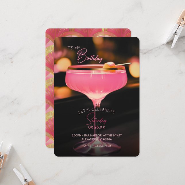 Cóctel rosado es mi invitación de cumpleaños (Anverso/Reverso In Situ)