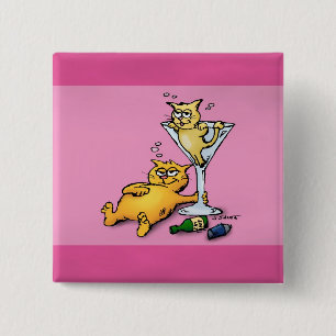 Cócteles y Gatitos Botón de Dibujos Animados Rosa
