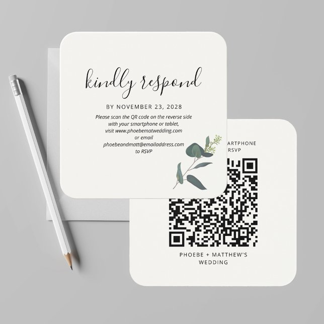 Codificación moderna de código QR Greenery RSVP Bo (Eucalyptus Green Leaves QR Code Wedding RSVP Code)
