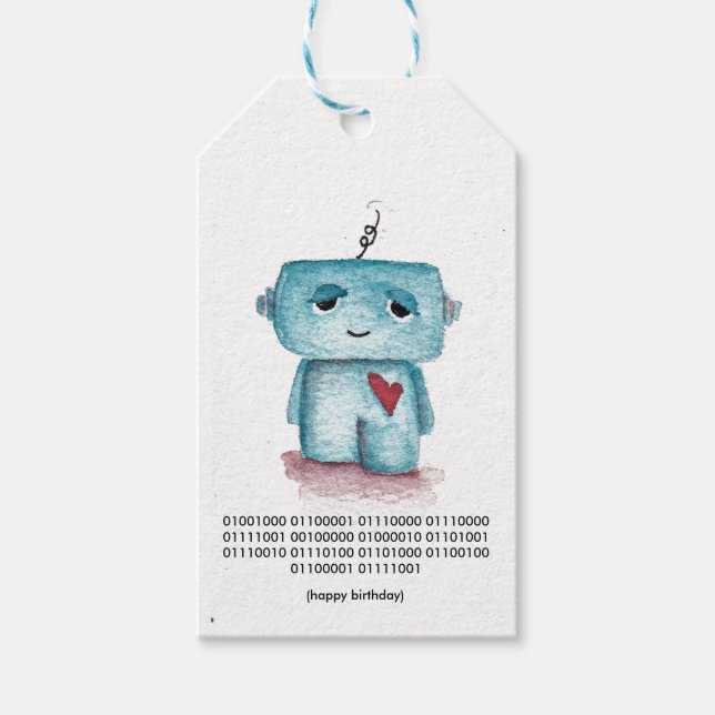 Código binario Feliz Cumpleaños Etiqueta - Robot (Anverso)