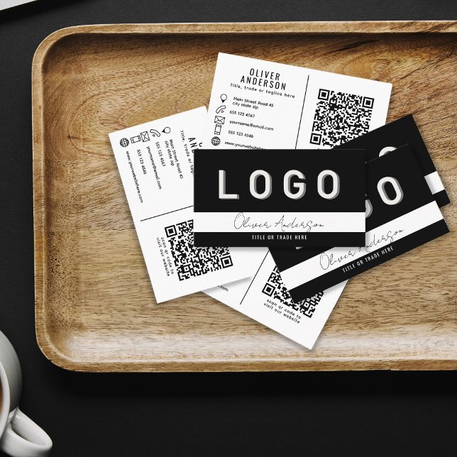 Código LOGO y QR Tarjeta de presentación negra (Subido por el creador)