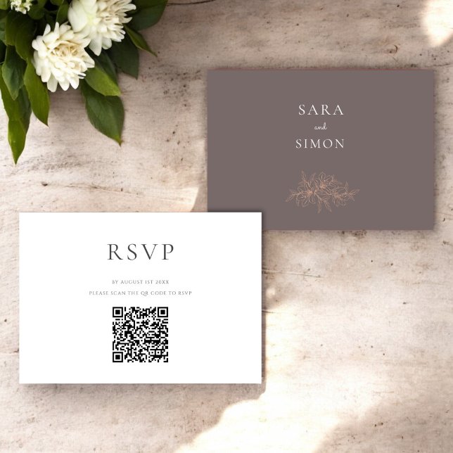Código moderno rústico qr Boda RSVP (modern rustic earty tones peach floral qr wedding rsvp card )