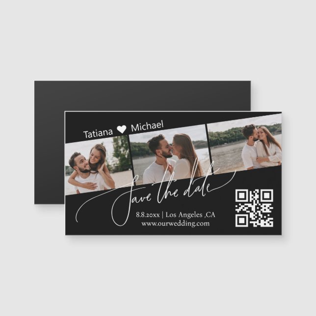 código qr 3 collage de fotos magnete negro para an (Anverso/Reverso)