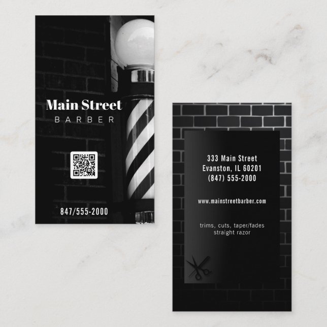 código qr barbershop tarjeta de visita (Anverso / Reverso)