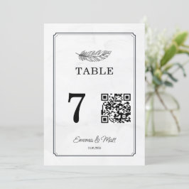 Código QR Beige Elegant Wedding Table Number Card