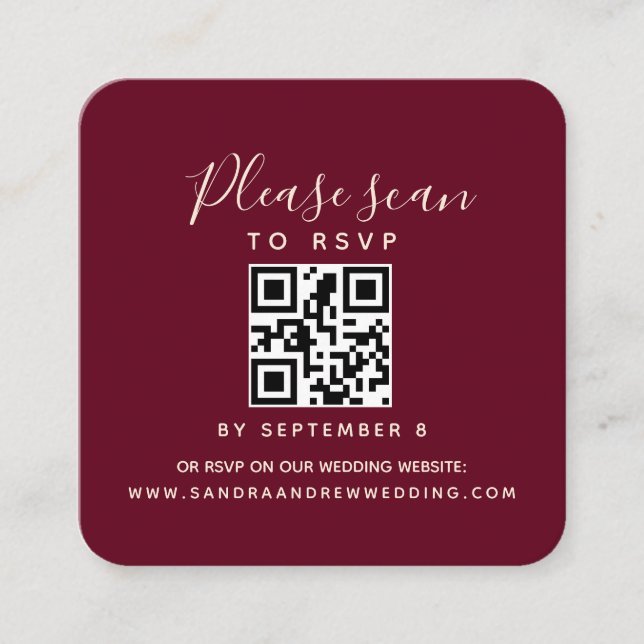 Código QR Boda Borgoña Tarjeta RSVP (Anverso)
