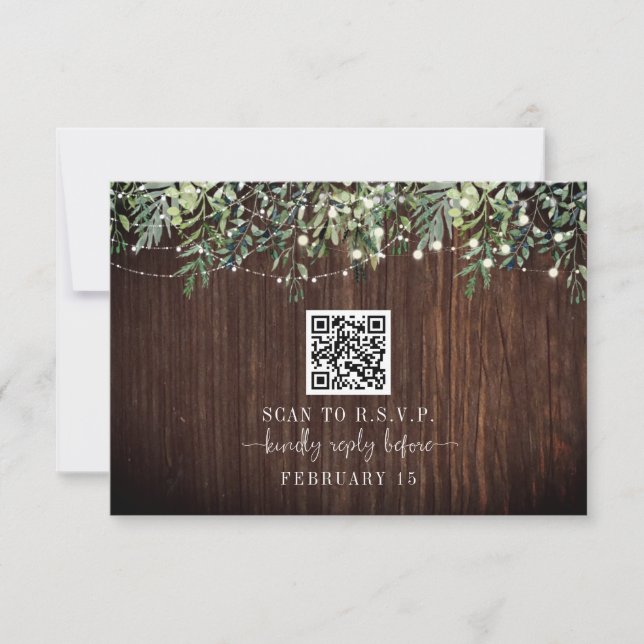 Código QR Boda Botánica de Madera Rústica RSVP (Anverso)
