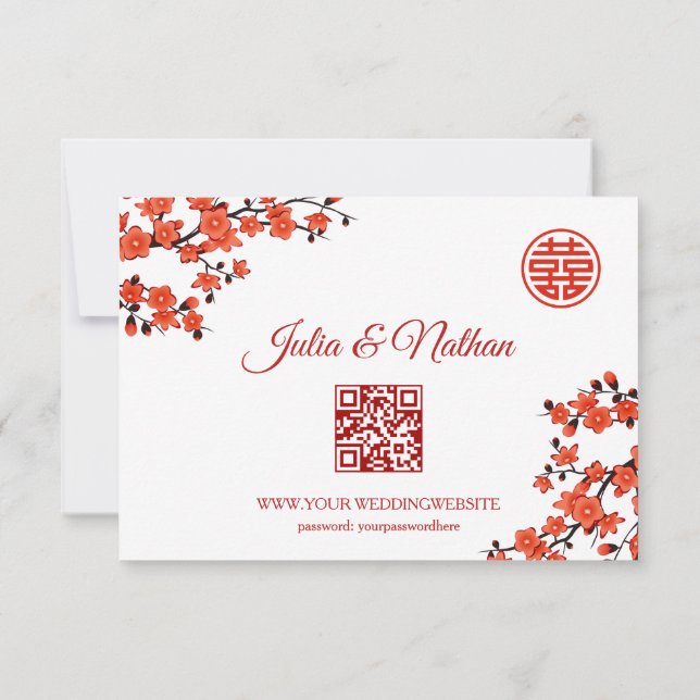 Código QR | Boda chino de Cherry Blossom Red RSVP (Reverso)
