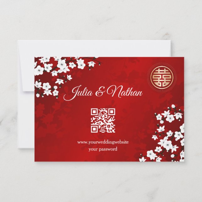 Código QR | Boda chino de Cherry Blossom Red RSVP (Reverso)