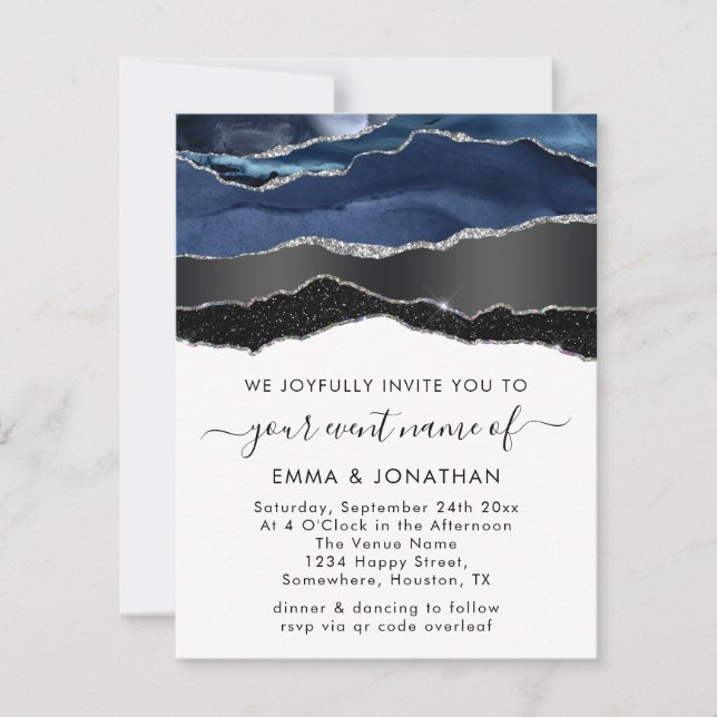 Código QR Boda de borde negro plateado Blu de la m (Anverso)